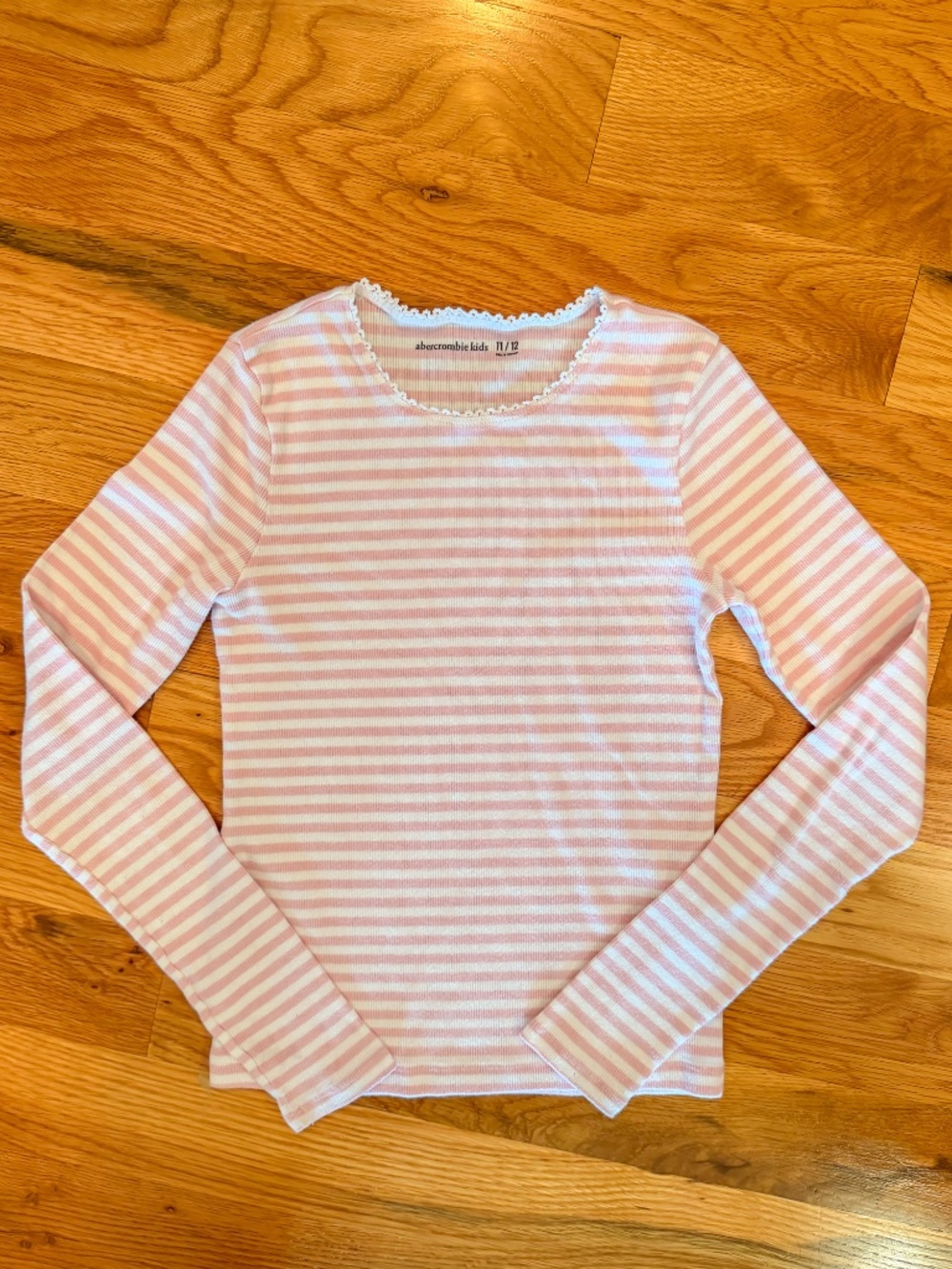 Abercrombie Kids Pink and White Stripe Tee Shirt Size 11/12